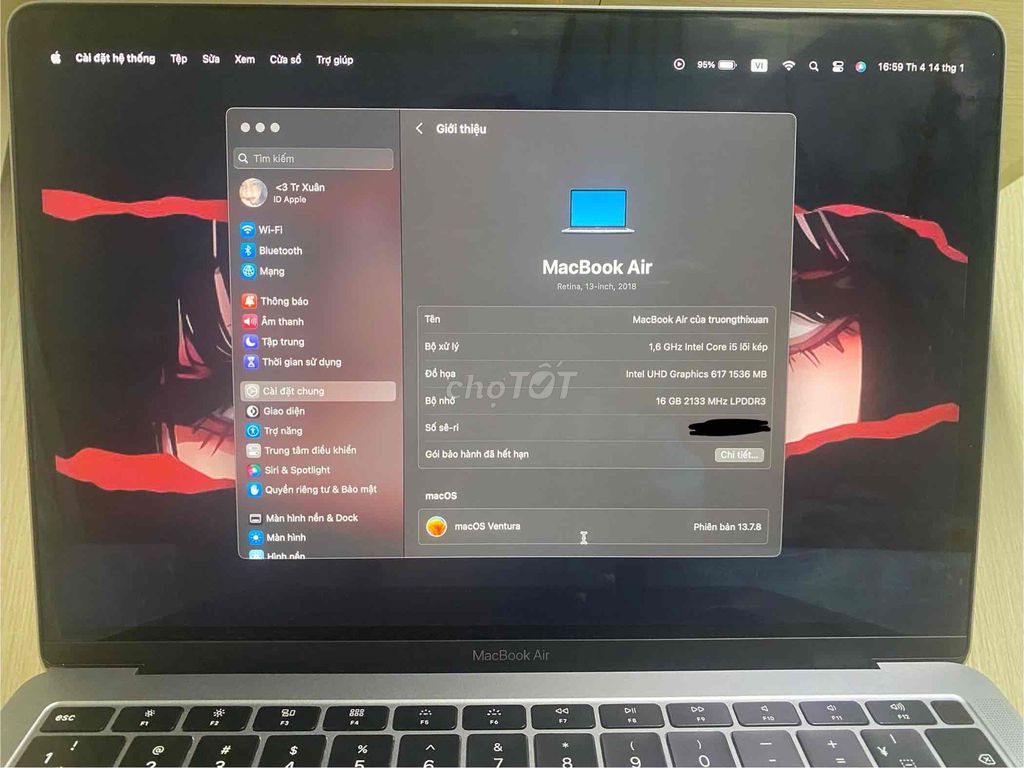 Apple MacBook Air 2018 i5 16GB/128GB. Mua bán Laptop tại Quận Cầu Giấy Hà Nội được đăng bởi Trương Tử Anh hình 1