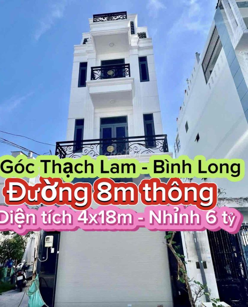 Ngay góc Thạch Lam , diện tích 72m2 - 4 Tầng - Đường Xe Tải Thông