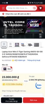 Laptop Acer Nitro 5 Tiger RTX 4050. Mua bán Laptop tại Thị xã Phú Mỹ Bà Rịa - Vũng Tàu được đăng bởi Shark Store Phú Mỹ