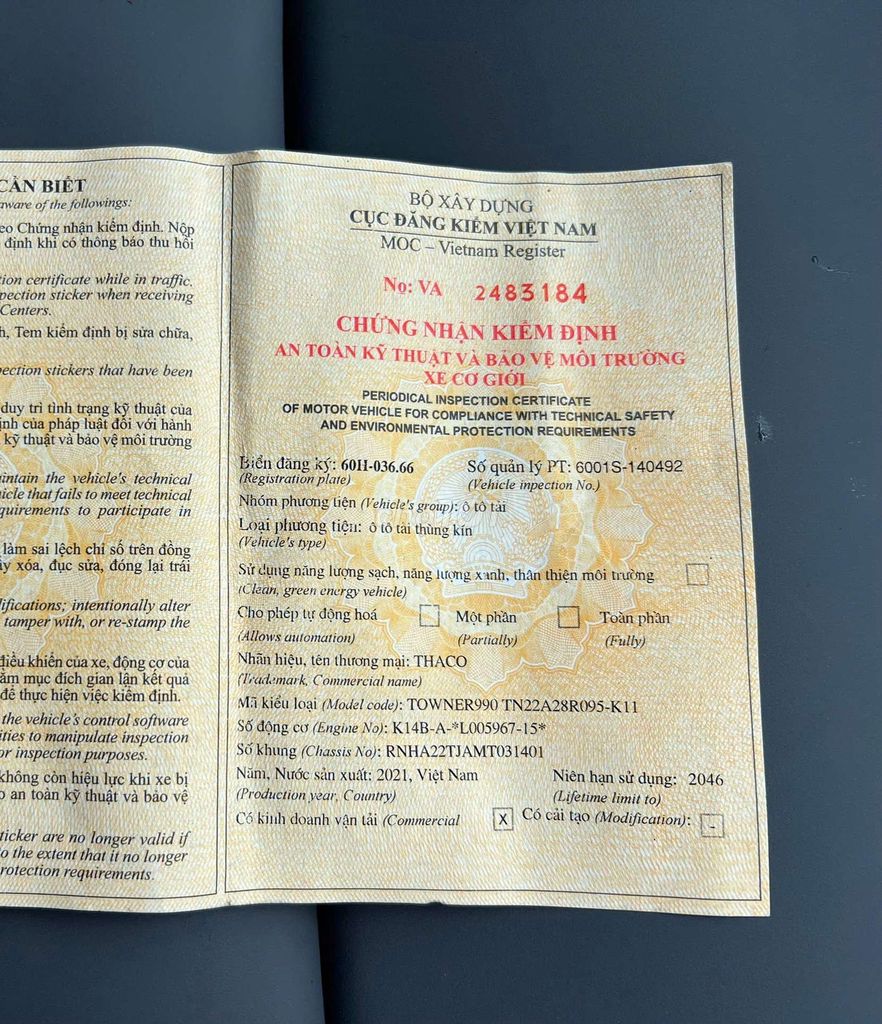 BÁN THACO 900KG ĐỜI 2021 THÙNG KÍN 2M6. Mua bán Xe tải, xe ben tại Thành phố Thuận An Bình Dương được đăng bởi Xe tải Bình Dương hình 10