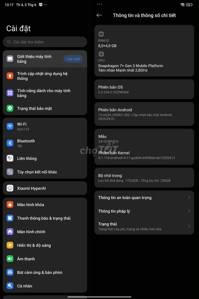 Xiaomi 2410CRPCG 8GB/256GB. Mua bán Máy tính bảng tại Quận Thanh Khê Đà Nẵng được đăng bởi Nhi hình 1