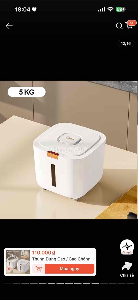 Thùng đựng gạo 5kg Trắng chống ẩm mốc. Mua bán Dụng cụ nhà bếp tại Quận 7 Tp Hồ Chí Minh được đăng bởi Nguyễn Phương Linh  hình 1