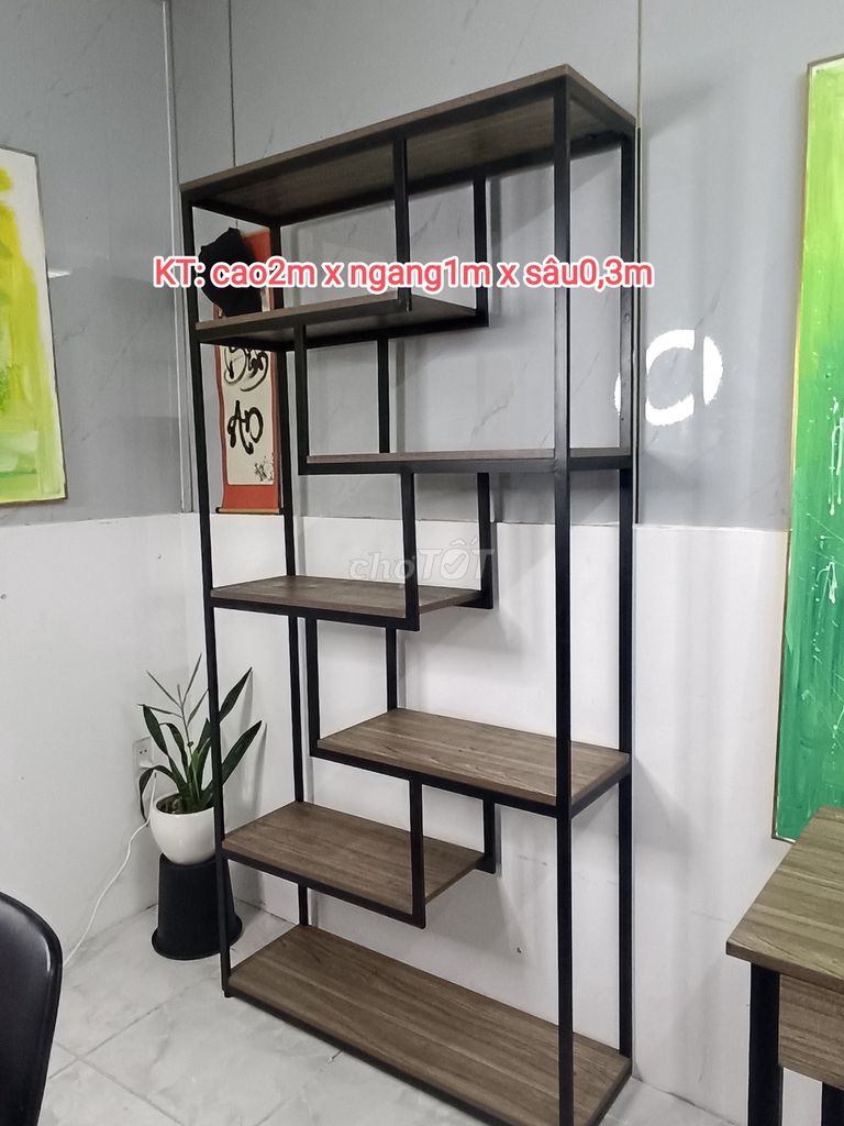 Kệ sách Gỗ Kim loại Nâu Đen. Mua bán Tủ, kệ gia đình tại Quận Tân Bình Tp Hồ Chí Minh được đăng bởi treo tường tranh hình 1