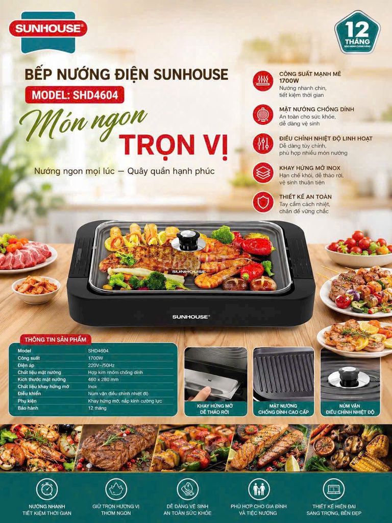 BẾP NƯỚNG ĐIỆN SUNHOUSE SHD4604 1700W. Mua bán Bếp, lò, đồ điện nhà bếp tại Quận 6 Tp Hồ Chí Minh được đăng bởi Hồng Duyên hình 1