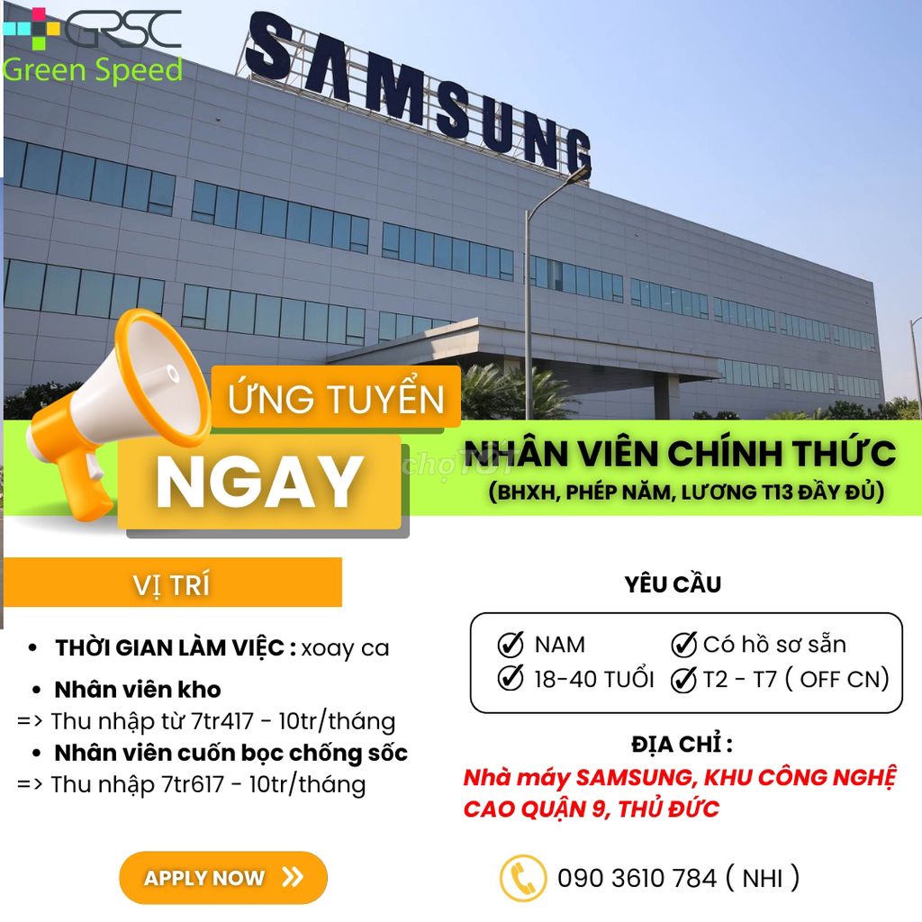 TUYỂN NAM/NỮ LÀM TẠI KHU CÔNG NGHỆ CAO Q9