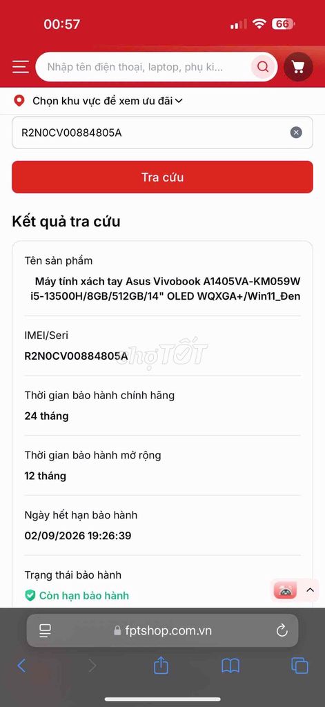 Asus Vivobook 15 A1405V BẢO TẠI FPT ĐẾN 2/9/26. Mua bán Laptop tại Quận Hai Bà Trưng Hà Nội được đăng bởi Junioor Computer hình 1