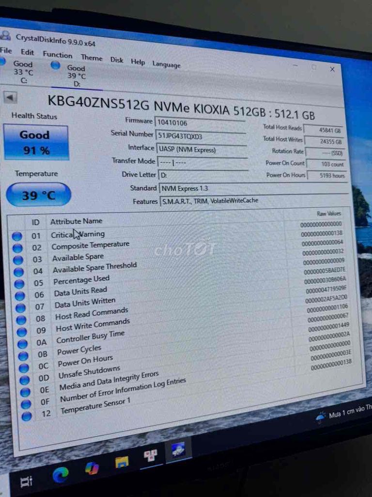 Ổ cứng SSD Kioxia Solidigm 512GB Đã sử dụng. Mua bán Linh kiện (RAM, Card...) tại Quận Bình Tân Tp Hồ Chí Minh được đăng bởi Tri Nghi hình 1