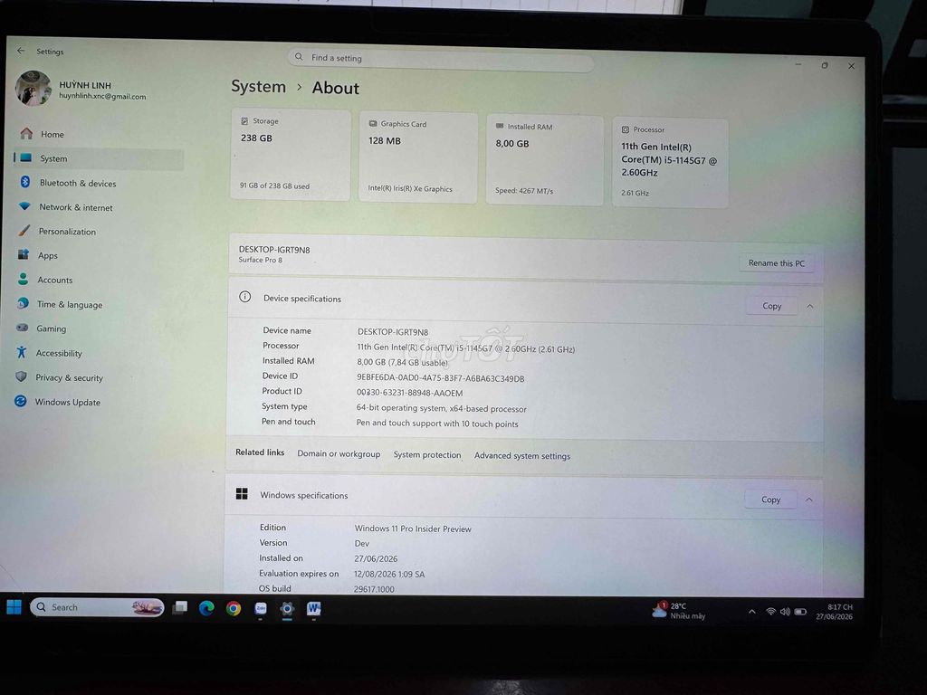 Microsoft Surface Pro 8 i5-1145G7 8GB/238GB SSD. Mua bán Laptop tại Quận Phú Nhuận Tp Hồ Chí Minh được đăng bởi Duy Khánh hình 1