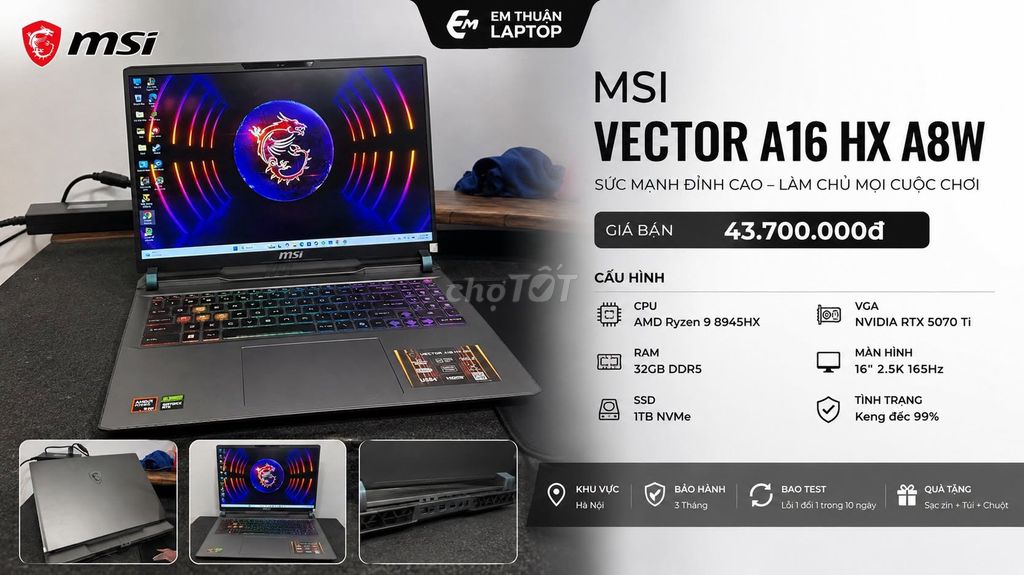 MSI VECTOR A16 HX A8W Ryzen 9 32GB/1TB SSD RTX 5070 Ti. Mua bán Laptop tại Quận Cầu Giấy Hà Nội được đăng bởi Hội Đồ Điện Tử hình 1