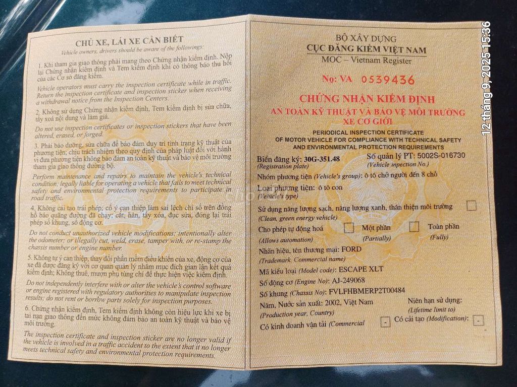 Bán Escpae 2002 V6 3.0. Mua bán Ô tô tại Huyện Mê Linh Hà Nội được đăng bởi Vương Văn Nghĩa hình 10