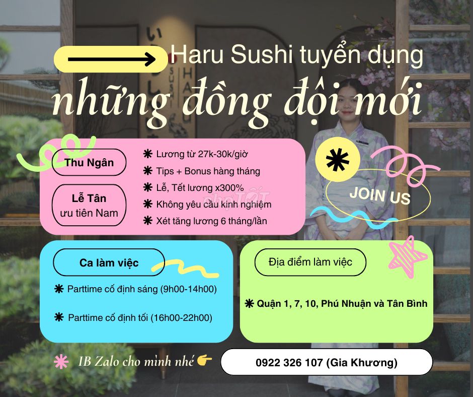 [QUẬN 1,10] Lễ Tân/Thu Ngân Part-time/Full-time