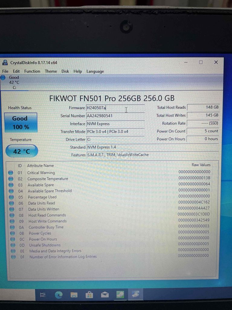 ssd nvme 256gb sẵn win sức khỏe 100%