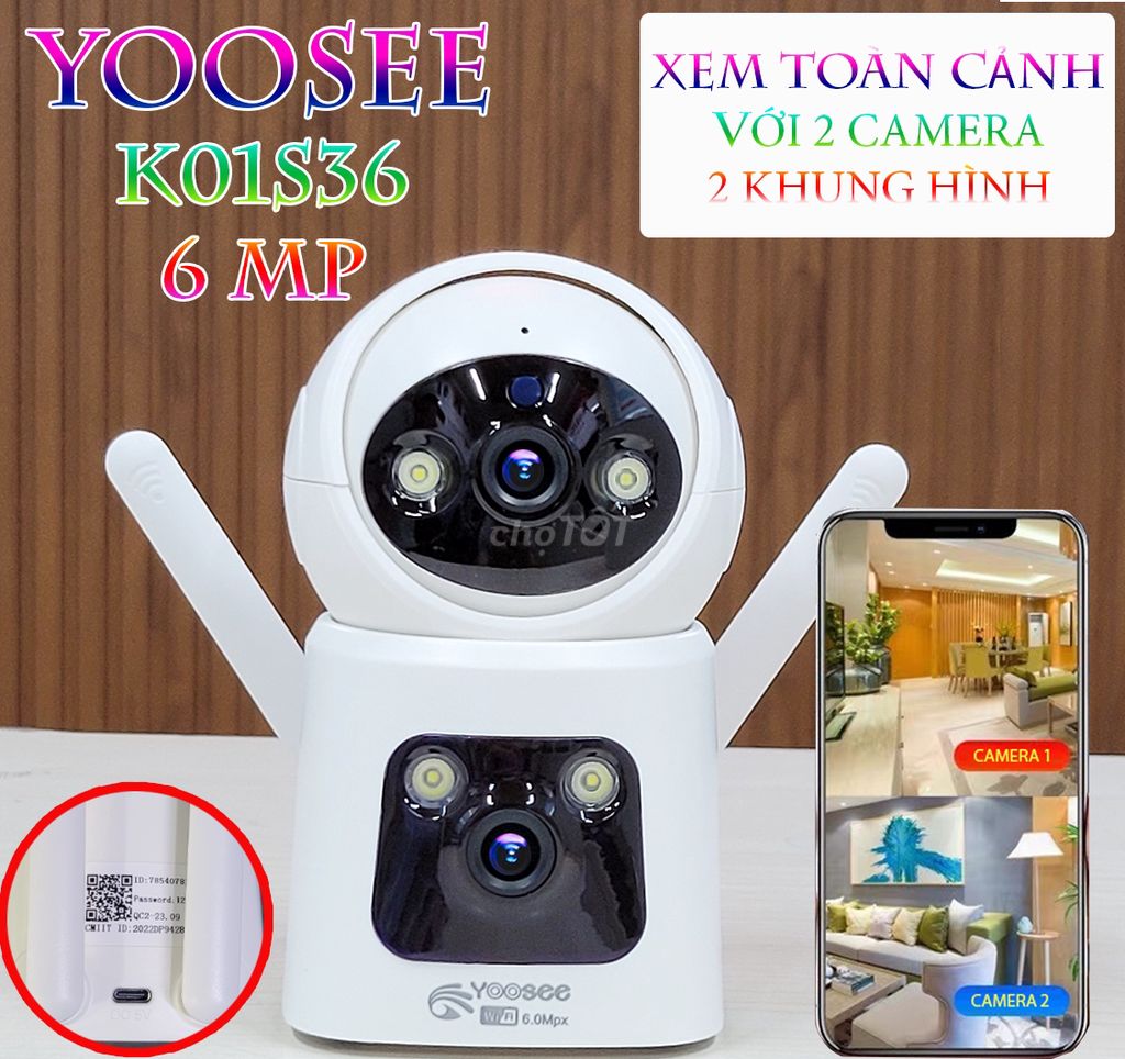 Camera WiFi Yoosee AI 6MP - Xem 2 Mắt 2 Khung Hình