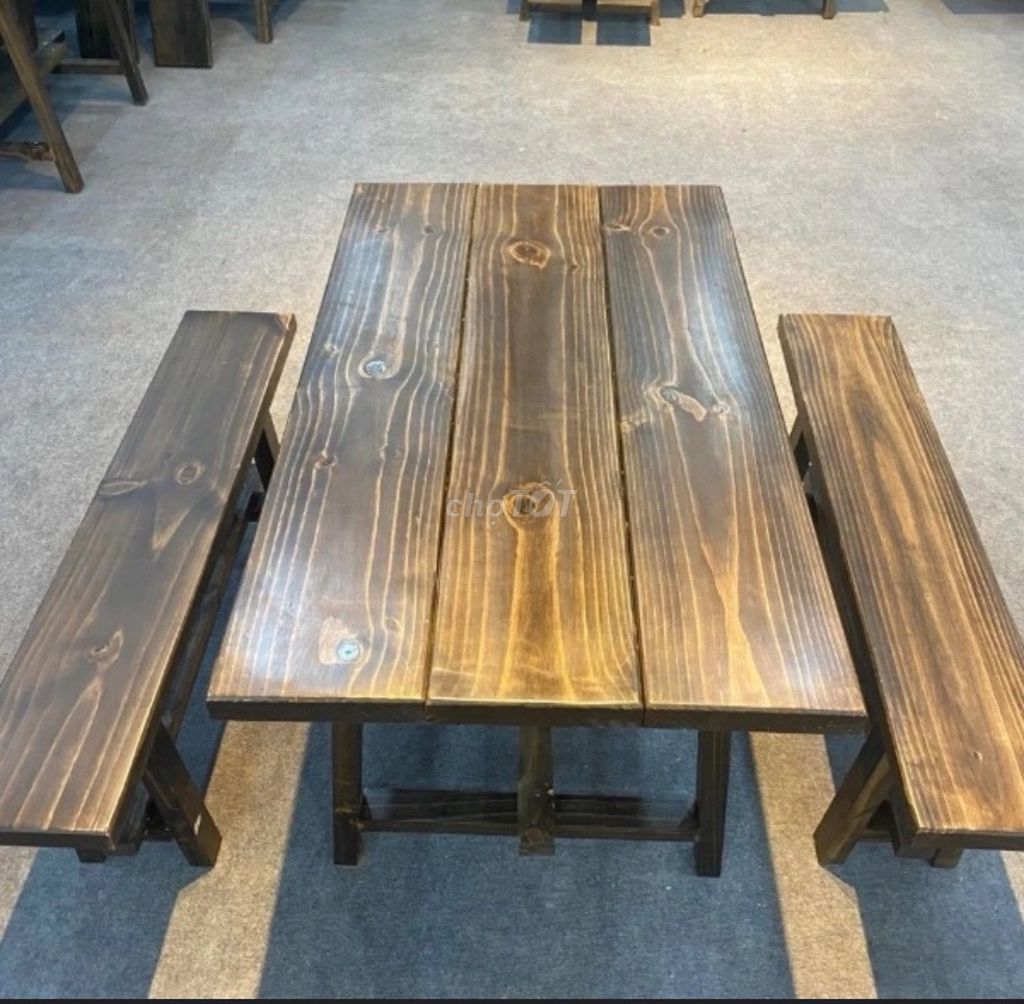 Bộ Bàn Ăn 2 ghế dài, bàn ghế quán ăn, bàn ăn gỗ TN