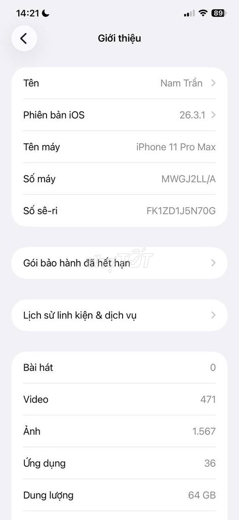 Apple iPhone 11 Pro Max 64GB . Mua bán Điện thoại tại Quận Bắc Từ Liêm Hà Nội được đăng bởi Nam Trần Đình hình 1