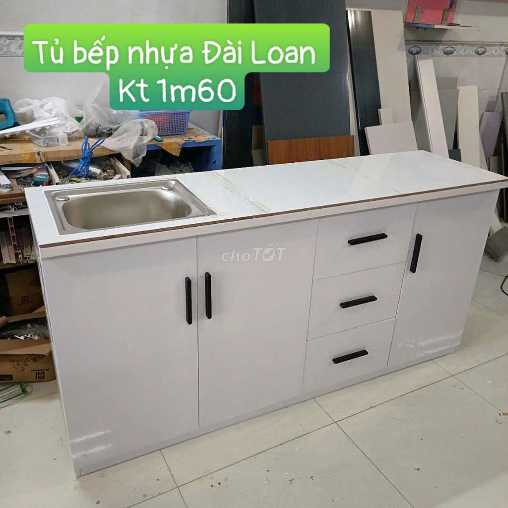 Tủ bếp Nhựa sẵn bồn vòi kt ngang 1m60 #đủ màu