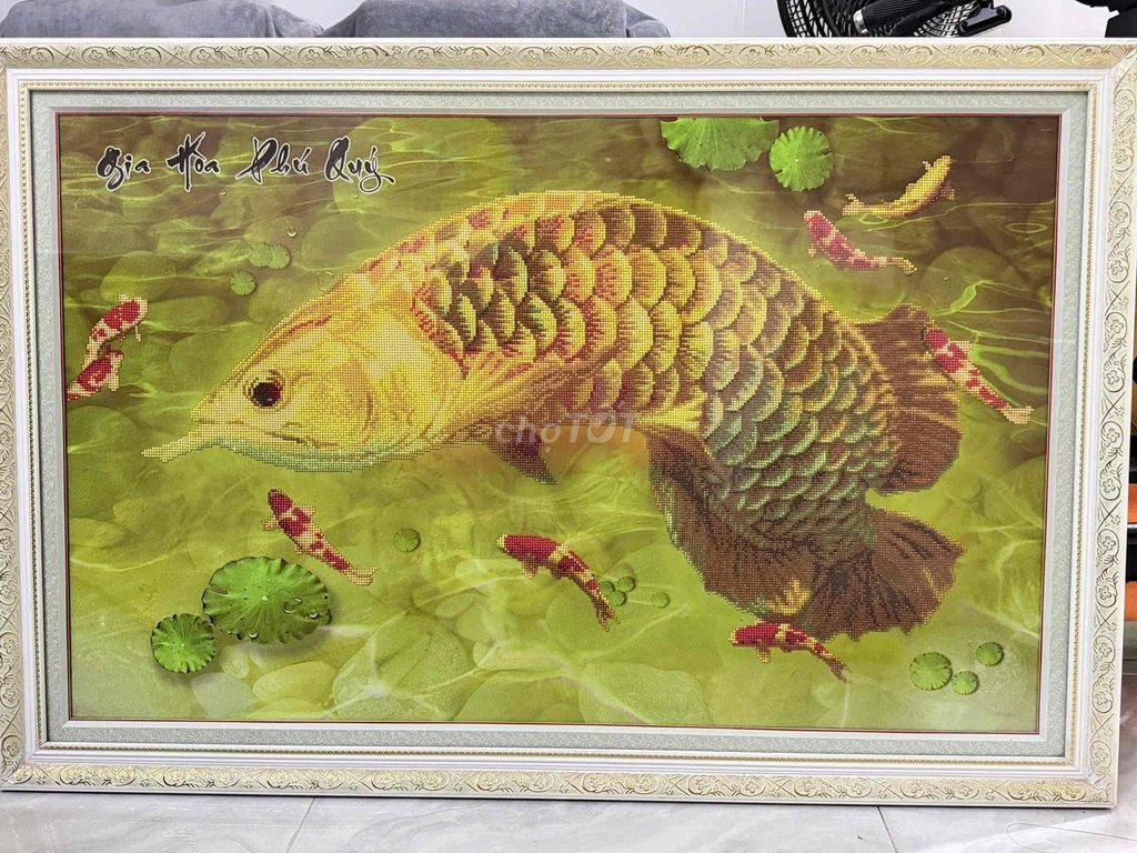 Tranh đính đá Cá chép Vàng Xanh Lá Lớn. Mua bán Đồ sưu tầm, đồ cổ tại Quận 3 Tp Hồ Chí Minh được đăng bởi Thanh Thao  hình 1