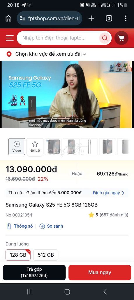 Samsung Galaxy S25 FE 128GB Mới 99%. Mua bán Điện thoại tại Thành phố Đà Lạt Lâm Đồng được đăng bởi Chau Kevin hình 1