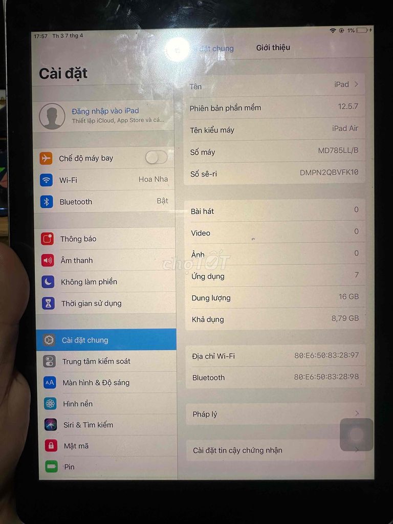 Ipad Air 1. Mua bán Máy tính bảng tại Huyện Châu Thành Bến Tre được đăng bởi Quoc Ky hình 1