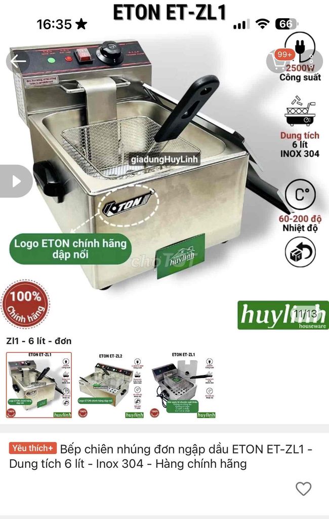 Bếp chiên nhúng ETON ET-ZL1 6 lít Inox 304. Mua bán Bếp, lò, đồ điện nhà bếp tại Quận Tân Bình Tp Hồ Chí Minh được đăng bởi PuPu hình 1
