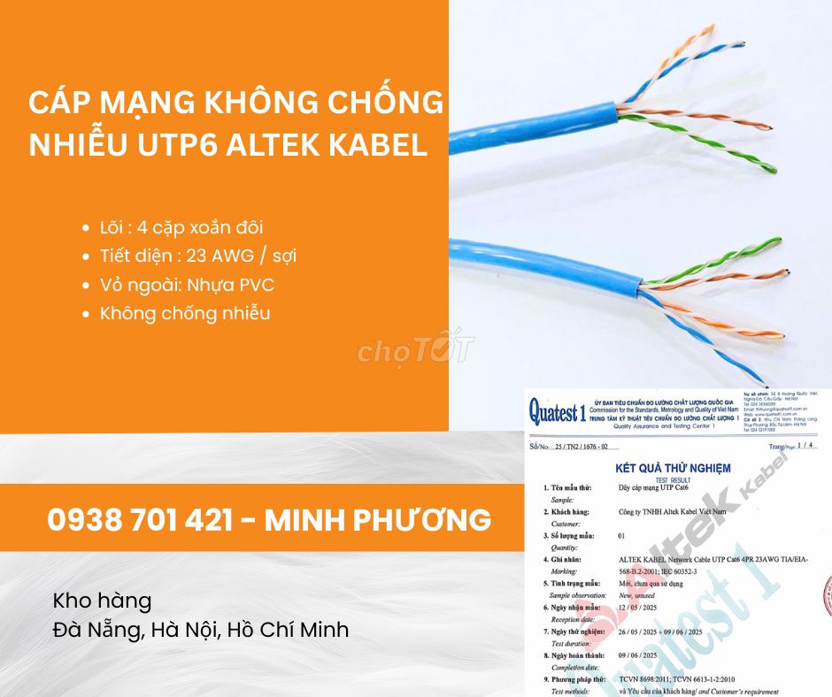Cáp mạng Altek Kabel UTP6 Cat6. Mua bán Phụ kiện (Màn hình, Chuột...) tại Quận 6 Tp Hồ Chí Minh được đăng bởi Huyền Altek Kabel hình 1