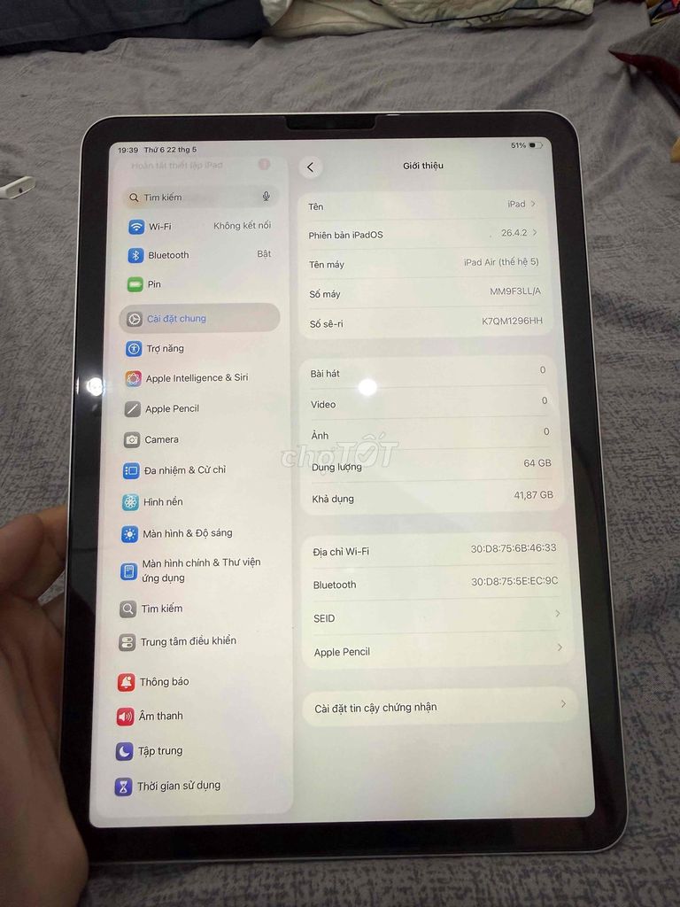 Apple iPad Air 5 M1 64GB Trắng + tặng bút Pencil. Mua bán Máy tính bảng tại Quận Thanh Khê Đà Nẵng được đăng bởi Hồ Hiếu hình 1