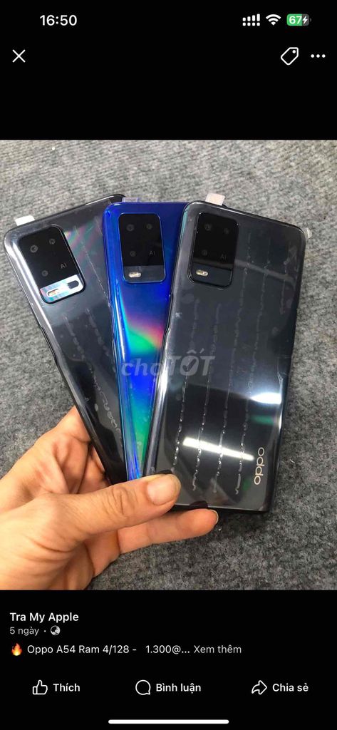 Oppo A54 128GB Đen, Xanh Like New. Mua bán Điện thoại tại Huyện Tân Phú Đồng Nai được đăng bởi Ngô Minh Thắng hình 1