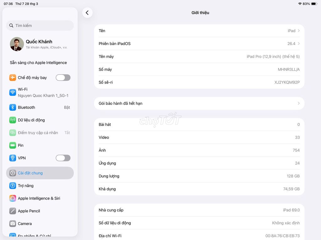 iPad Pro 12.9 128GB Xám 5G wifi +Bàn phím Apple. Mua bán Máy tính bảng tại Quận Nam Từ Liêm Hà Nội được đăng bởi Nguyễn Quốc Khánh hình 1