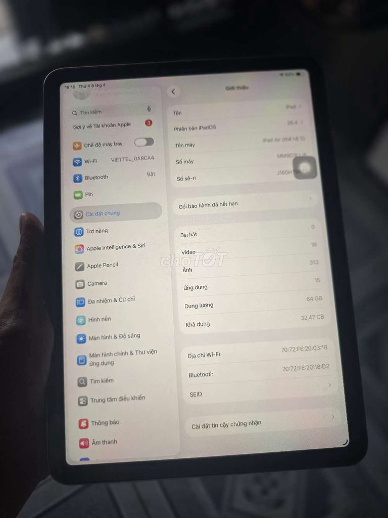 Apple iPad Air 5 64GB M1 Giao lưu. Mua bán Máy tính bảng tại Thành phố Thủ Đức Tp Hồ Chí Minh được đăng bởi HD MEDIA HCM hình 1