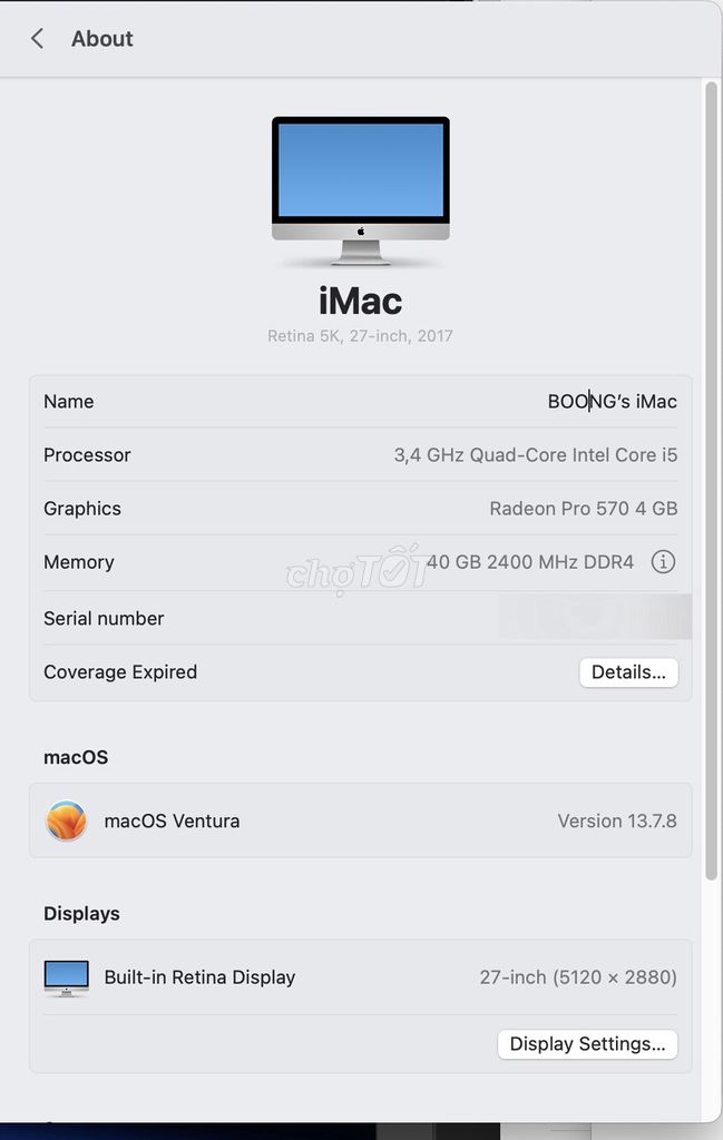 Apple iMac 5K 2017 i5 27 inch. Mua bán Máy tính để bàn tại Quận Nam Từ Liêm Hà Nội được đăng bởi Binh Tran hình 1