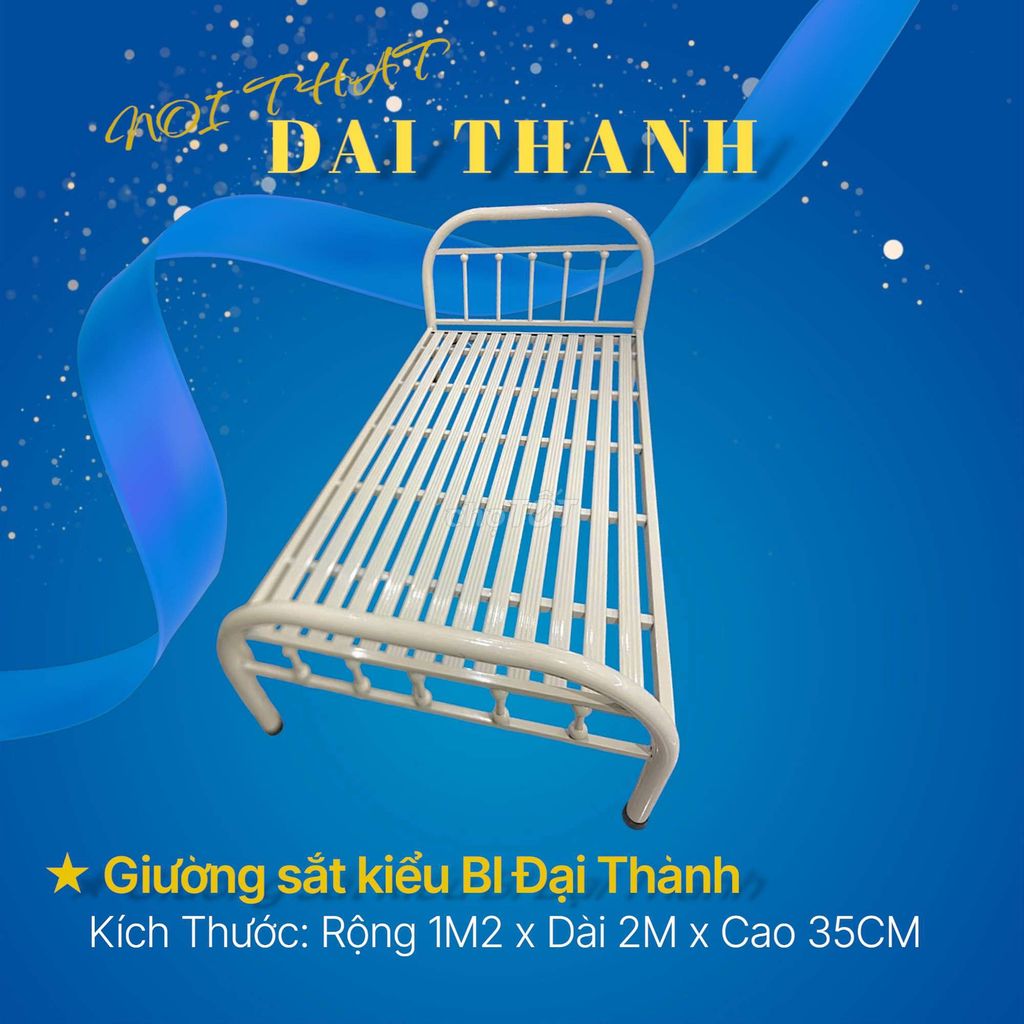 Giường sắt 1M2 BI MÀU KEM, SIÊUXINH, HỎA TỐC HCM