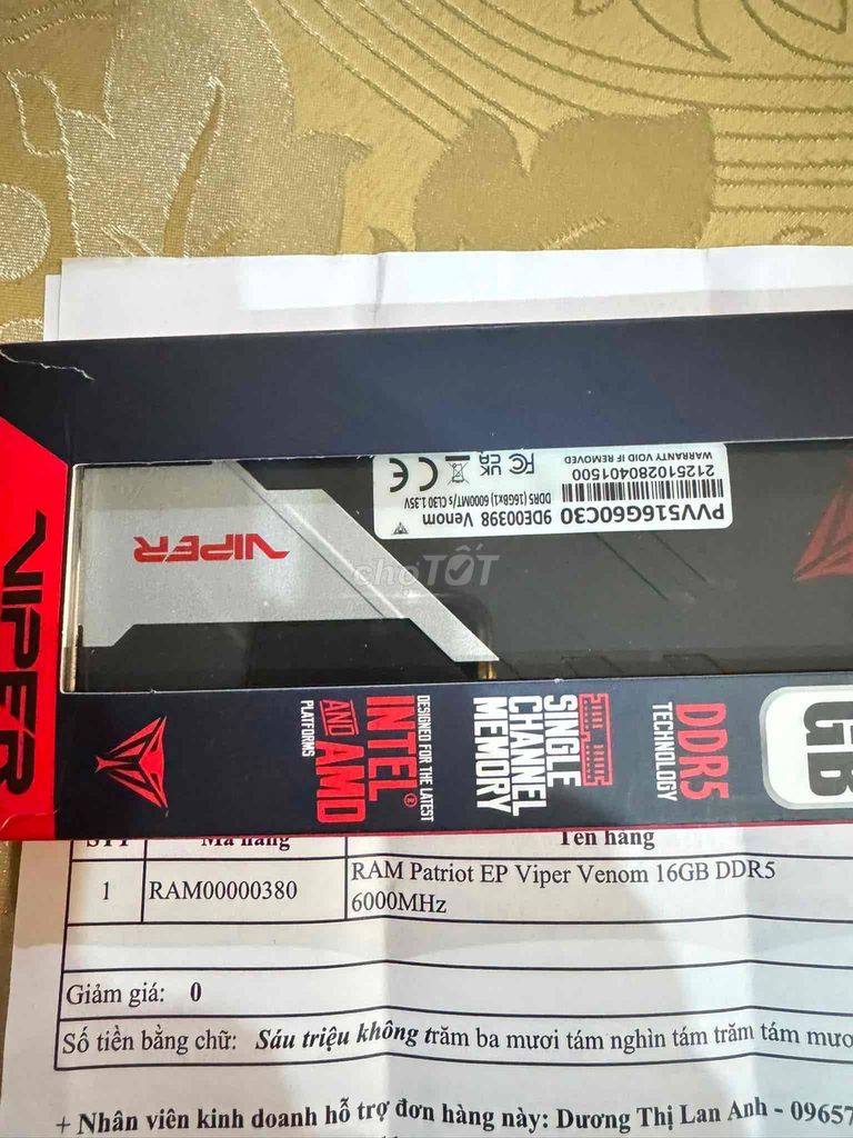 RAM Patriot Viper Venom 16GB DDR5 6000MHz. Mua bán Linh kiện (RAM, Card...) tại Quận Ngô Quyền Hải Phòng được đăng bởi Tú  hình 1