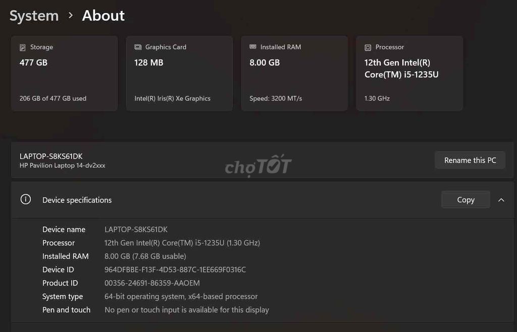 HP Pavilion 14 i5-1235U 14 inch 8GB/512GB. Mua bán Laptop tại Quận Cầu Giấy Hà Nội được đăng bởi Thuy hình 1