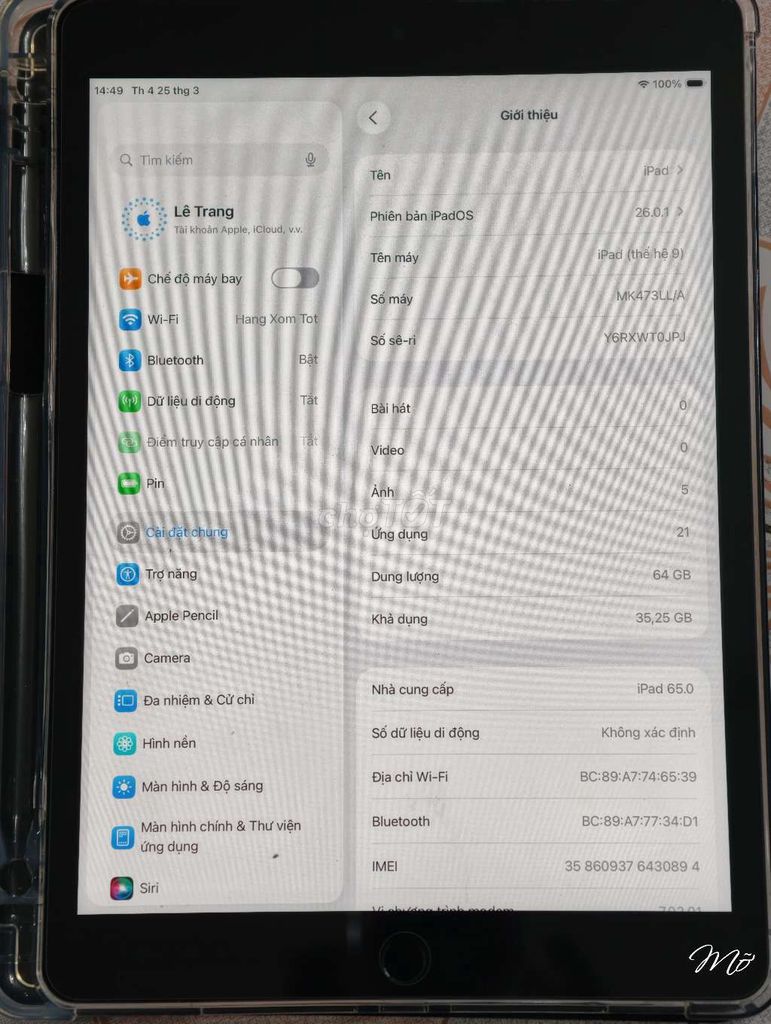 Apple iPad Gen 9 64GB 4G 99%. Mua bán Máy tính bảng tại Quận Lê Chân Hải Phòng được đăng bởi Tuấn hình 1