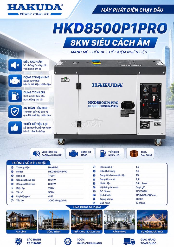 Máy phát điện dầu siêu êm Hakuda 8KW HKD8500P1PRO. Mua bán Đồ chuyên dụng, Giống nuôi trồng tại Quận Hoàng Mai Hà Nội được đăng bởi Hakuda Offical hình 1
