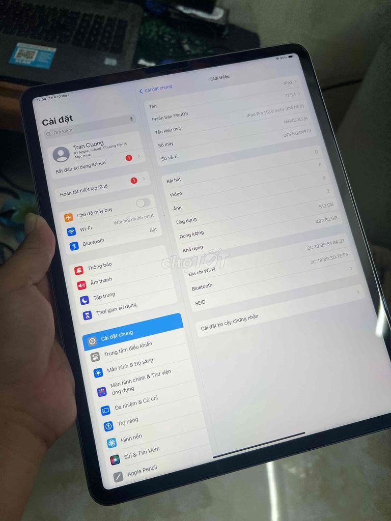 Ipad Pro M2 12.9 inh wifi grey 512gb lengkeng