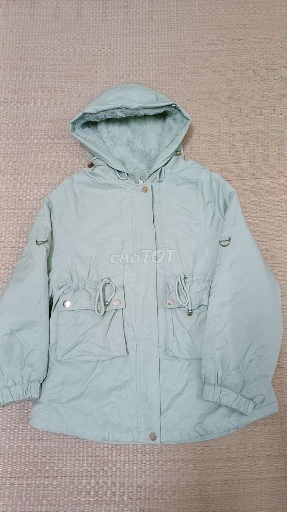 Siêu phẩm áo khoác parka xanh min full lông thỏ