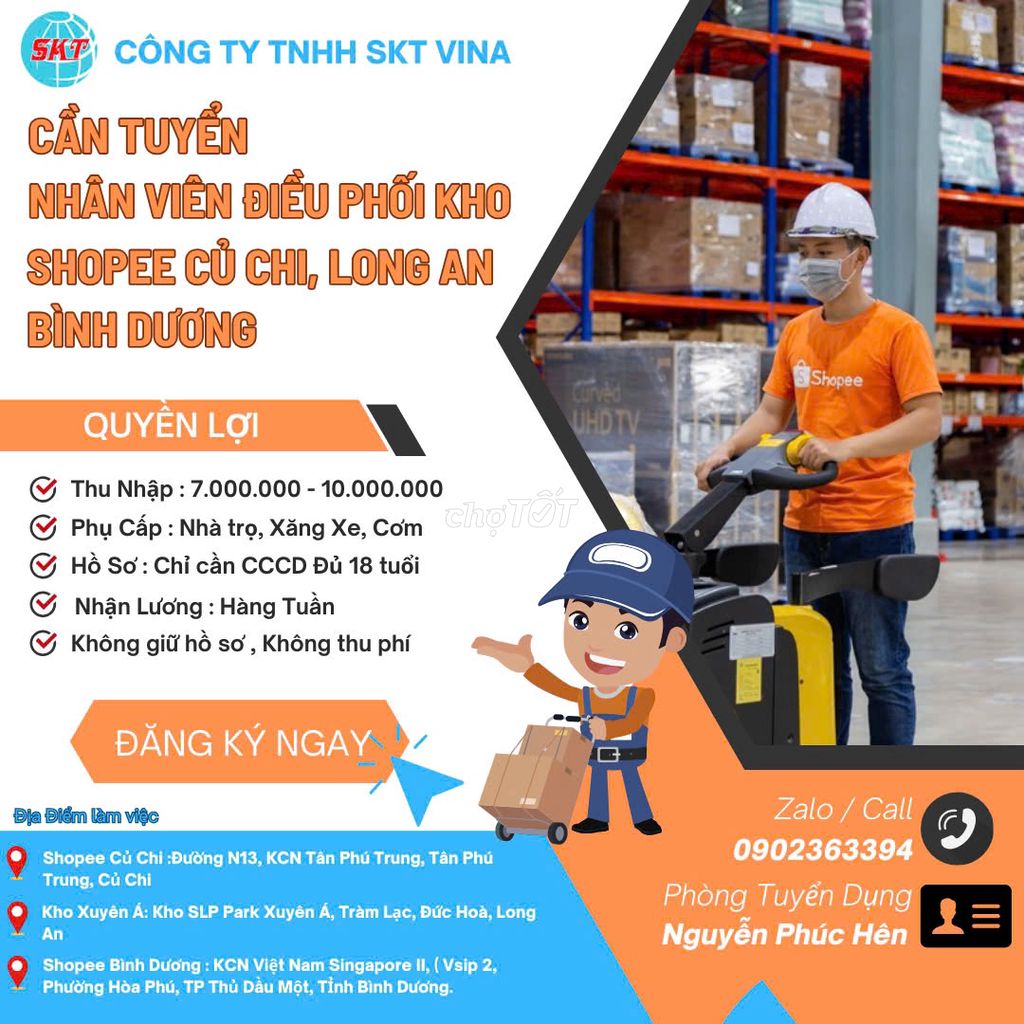 Shopee Miền Nam - Tuyển Nhân Viên Điều Phối Kho