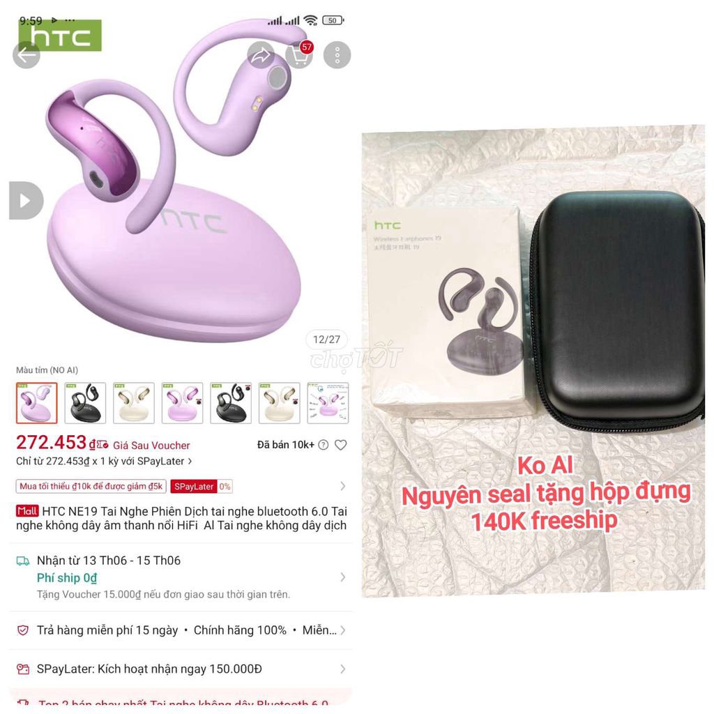 Tai nghe HTC NE19 Tím Bluetooth 6.0 HiFi. Mua bán Tivi, Âm thanh tại Thành phố Dĩ An Bình Dương được đăng bởi Socola hình 1