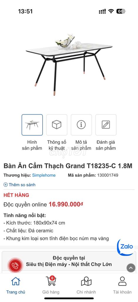 Bán bàn ăn Cẩm thạch Grand và 6 ghê mua mới 20tr