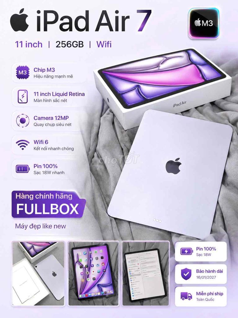 Apple iPad Air 7 M3 11 inch 256GB. Mua bán Máy tính bảng tại Quận Ninh Kiều Cần Thơ được đăng bởi SUN APPLE STORE hình 1