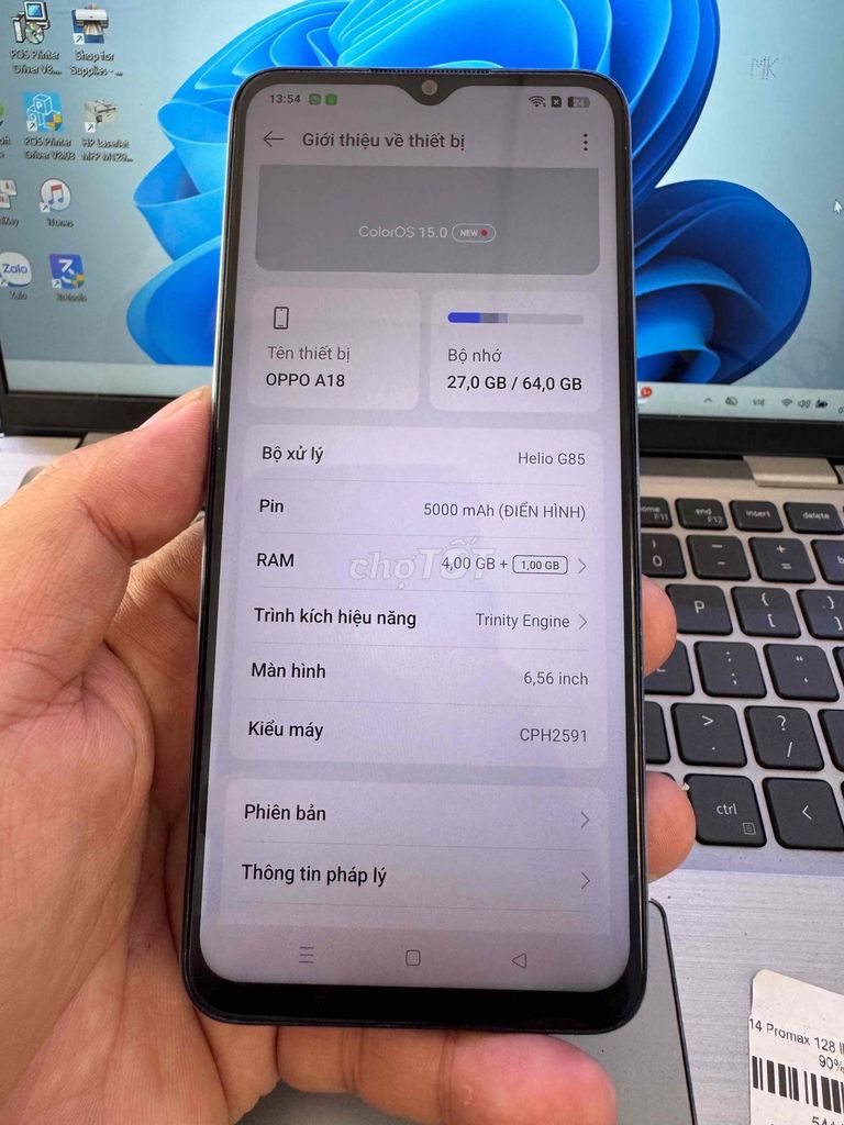 Oppo A18 4GB/64GB Xanh Nguyên zin. Mua bán Điện thoại tại Quận 6 Tp Hồ Chí Minh được đăng bởi QUỐC THIÊN BÁN GÓP 0 ĐỒNG  hình 1
