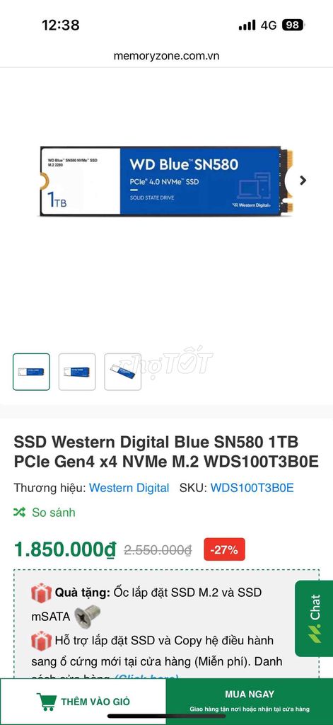 SSD Western Digital Blue SN580 1TB