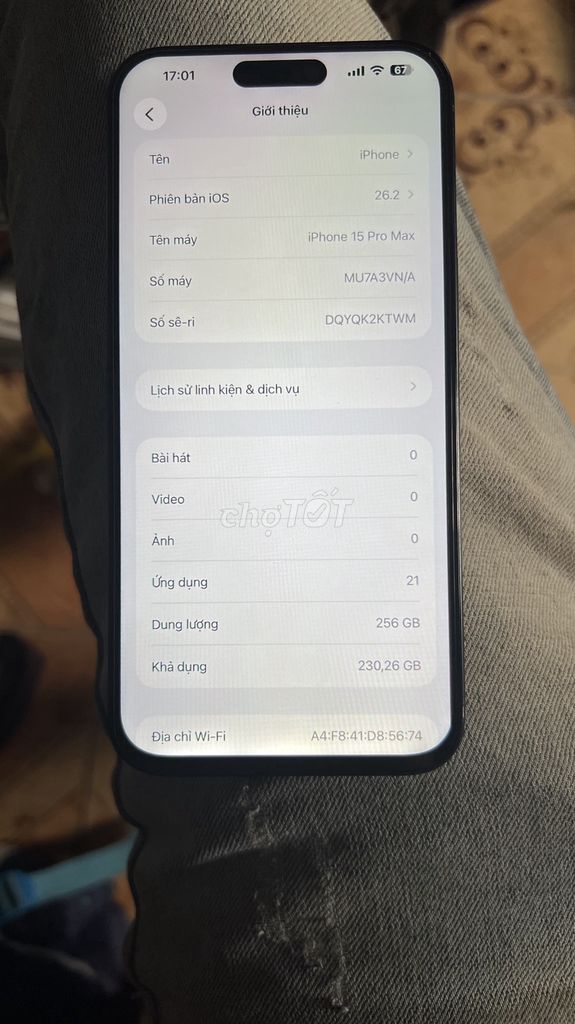 iPhone 15 Pro Max 256GB mất face màn lô. Mua bán Điện thoại tại Thành phố Thuận An Bình Dương được đăng bởi vo van  hình 1