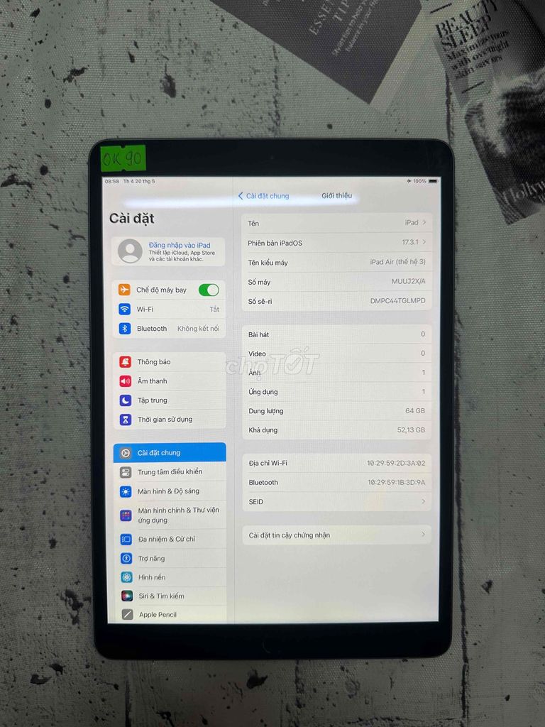 ⚠️AIR 3 - WIFI - 64GB - Pin 90% zin. Mua bán Máy tính bảng tại Quận Cầu Giấy Hà Nội được đăng bởi CACA IPAD STORE hình 1