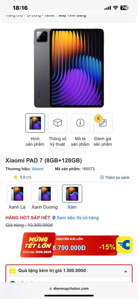 Xiaomi PAD 7 8GB/128GB Xám. Mua bán Máy tính bảng tại Thành phố Dĩ An Bình Dương được đăng bởi Nguyen Viet hình 1