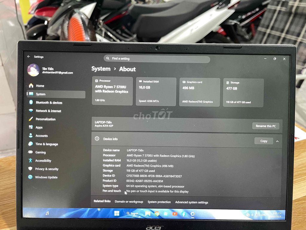 Acer Aspire 314 Ryzen 7 16GB/512GB. Mua bán Laptop tại Thị xã Tân Uyên Bình Dương được đăng bởi Cầm Đồ HY Phát hình 1