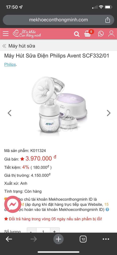 Máy hút sữa điện đơn Philips Avent SCF332/01. Mua bán Mẹ và bé tại Quận Bình Tân Tp Hồ Chí Minh được đăng bởi Ken hình 1
