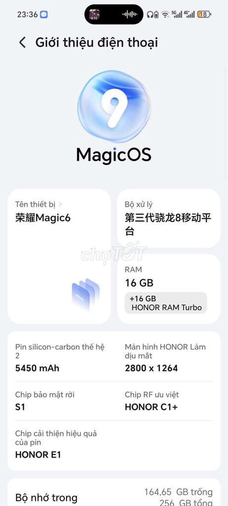 Honor Magic 6 16/256 cần bán or gl. Mua bán Điện thoại tại Thành phố Dĩ An Bình Dương được đăng bởi Ill Iw hình 1
