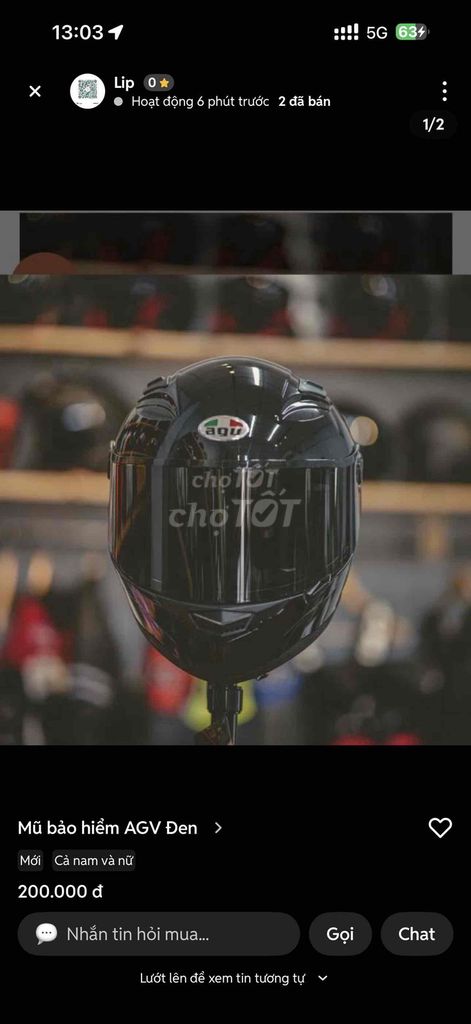 Mũ bảo hiểm AGV Đen Mới. Mua bán Phụ kiện thời trang khác tại Quận Hải Châu Đà Nẵng được đăng bởi Ngô Minh Đức hình 1